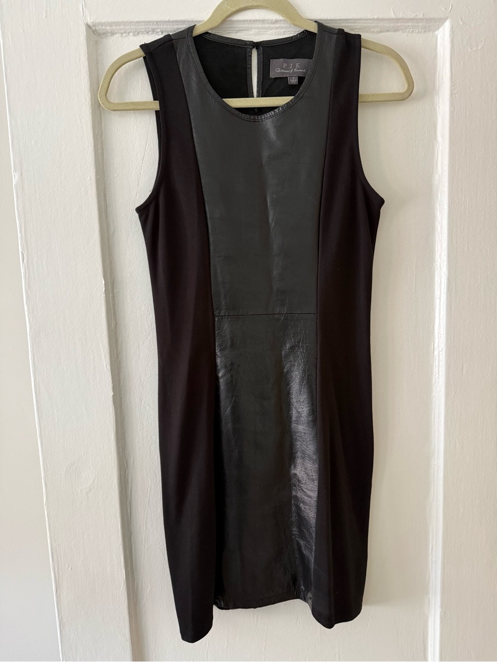 PJK Patterson J. Kincaid Black Lamb Leather Panel Sheath Dress